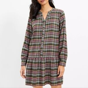 LOFT Plaid Mini Dress - Green, Pink, Black